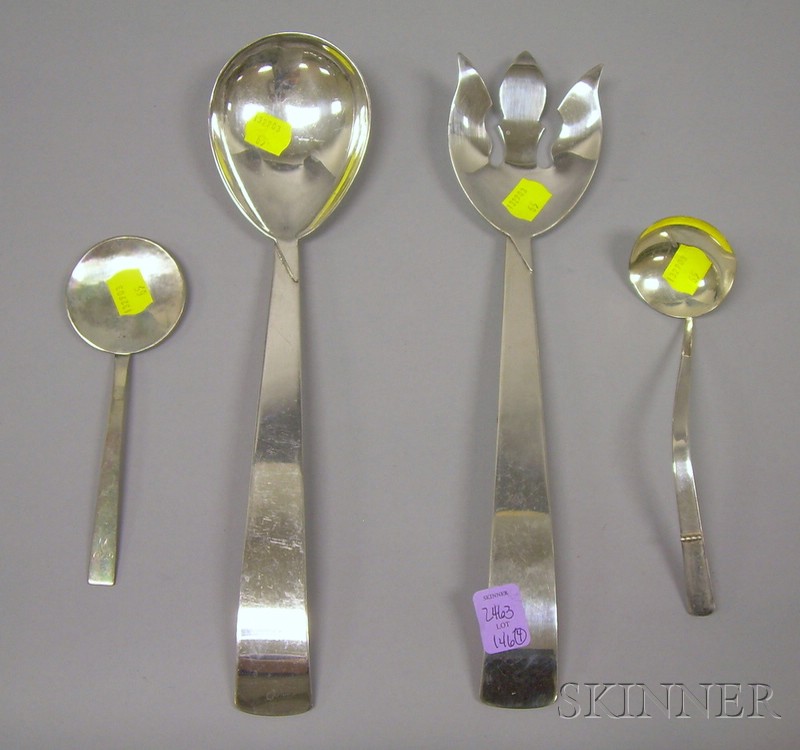 Appraisal: Four Sterling Silver Serving Items a Danish silver salad set