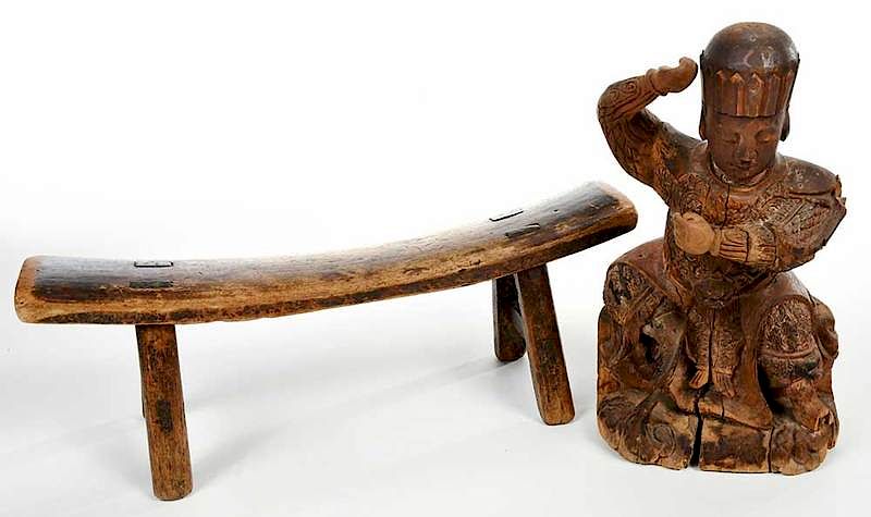 Appraisal: Asian Carved Dignitary Figure Hardwood Headrest Qing dynasty figure with