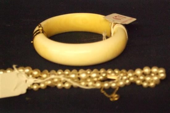 Appraisal: Three items comprising a bangle assumed to be ivory imitation