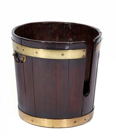 Appraisal: A GEORGE III COOPERED MAHOGANY PLATE BUCKET brass bound with