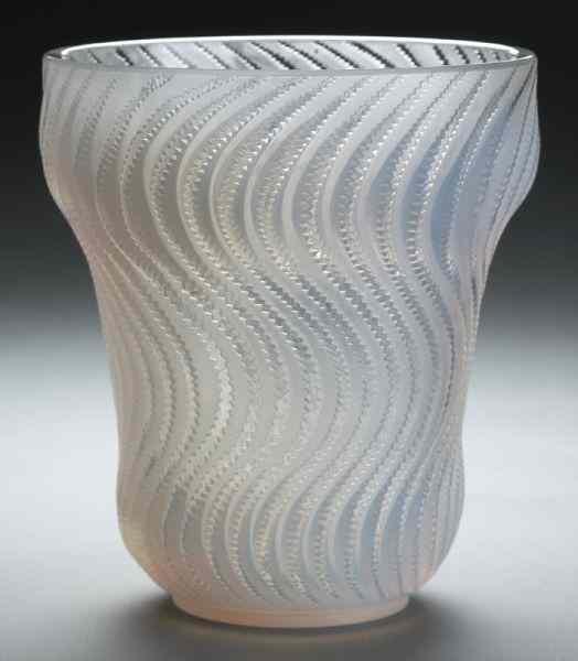 Appraisal: R Lalique ''Actinia'' opalescent glass vase having a swirling ribbed