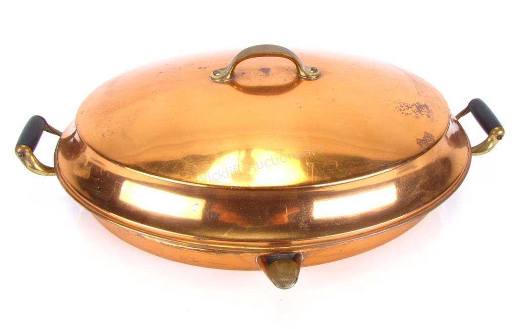 Appraisal: Copper Chafing Dish with Limoges Porcelain Insert oval copper base