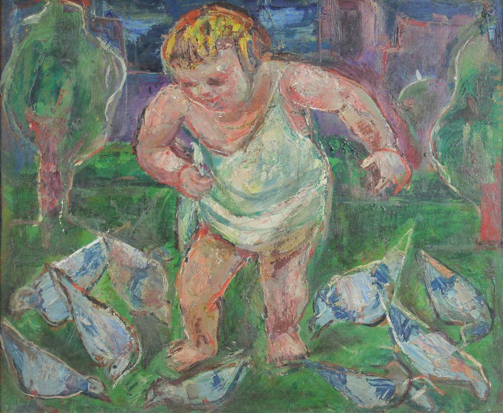 Appraisal: EMANUEL GLICENSTEIN ROMANO AMERICAN - CHILD WITH BIRDS Oil on