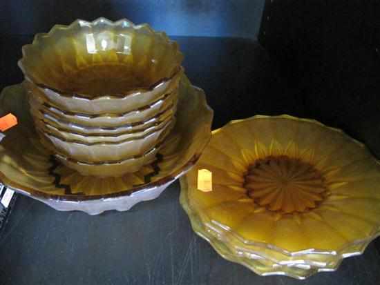 Appraisal: ART DECO ORANGE GLASS DESSERT SET