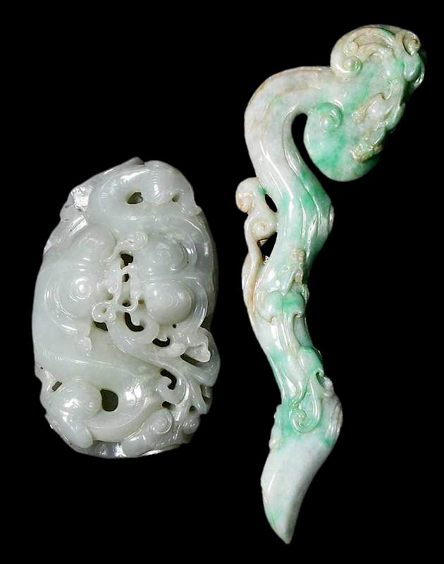 Appraisal: Two Small Jade Carvings Chinese scepter with lions - in