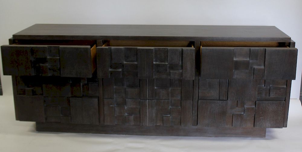 Appraisal: MIDCENTURY Style Ebonised And Cerused Oak Multi Drawer Chest From