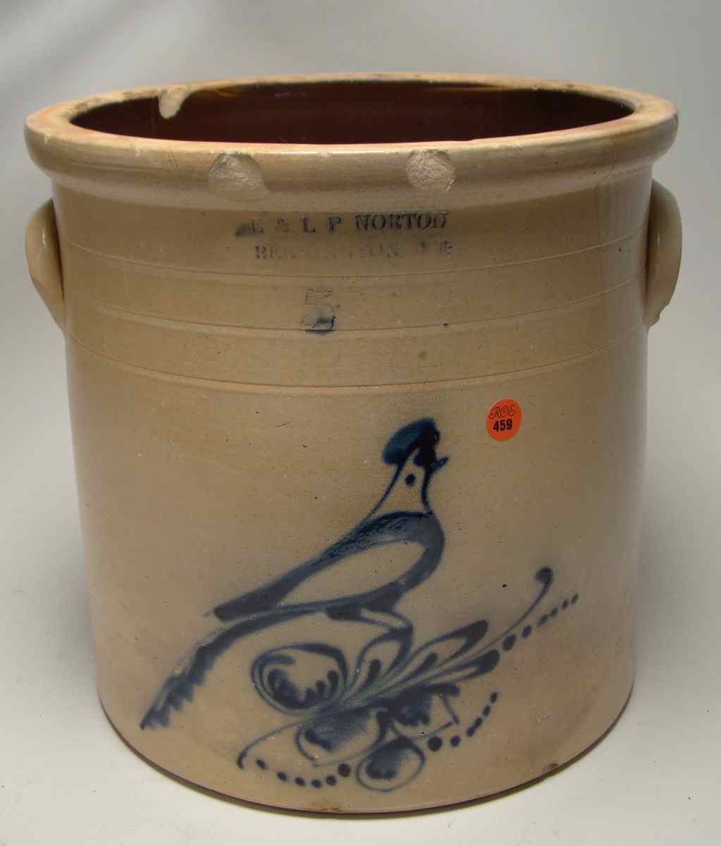 Appraisal: FIVE-GALLON STONEWARE DOUBLE-EAR CROCK th CenturyMarked E L P Norton