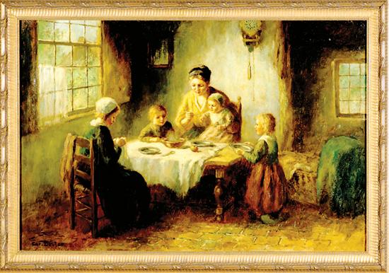 Appraisal: Cornelis Bouter Dutch - SUPPER WITH THE CHILDREN oil on