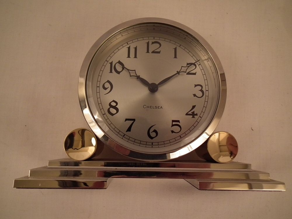 Appraisal: CHELSEA ART DECO SHELF CLOCK Heavy modern Chelsea Art Deco