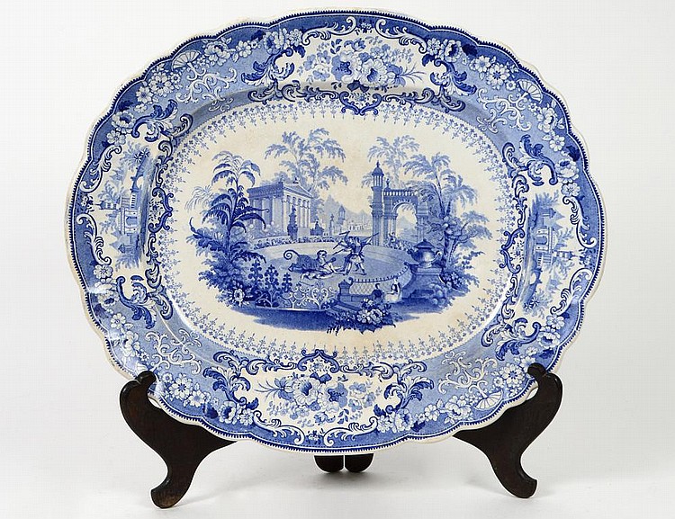 Appraisal: STAFFORDSHIRE TRANSFER-DECORATED EARTHENWARE BLUE PLATTERMid to Third Quarter of the