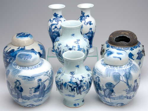 Appraisal: CHINESE BLUE AND WHITE PORCELAIN Eight pieces underglaze blue jar