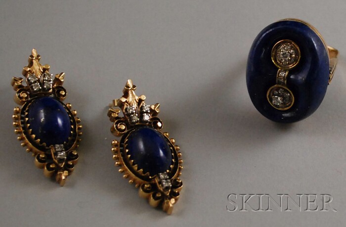 Appraisal: Three kt Gold Lapis Lazuli and Diamond Jewelry Items a