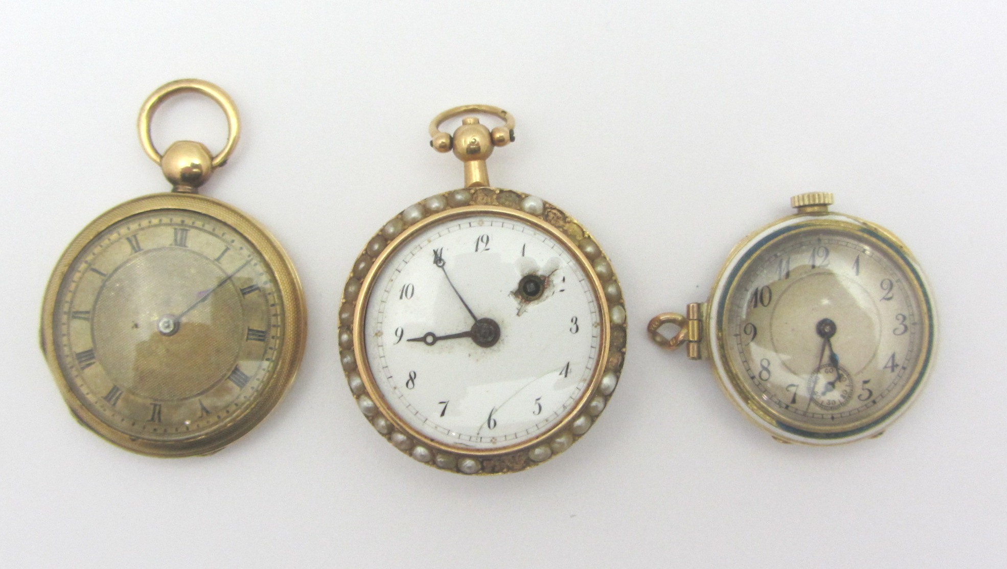 Appraisal: A ladies gold cased and half pearl set openfaced fob