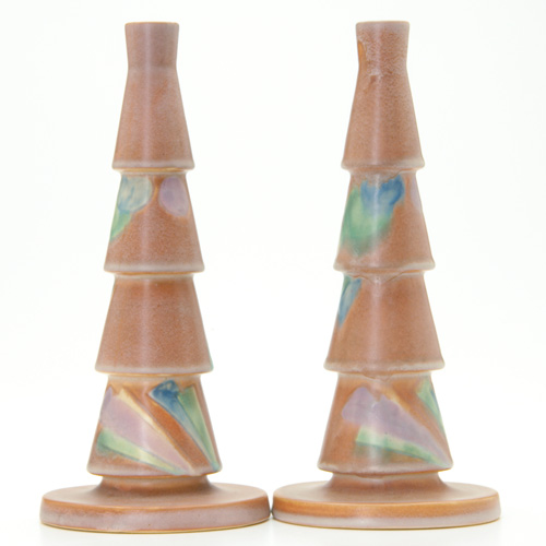 Appraisal: ROSEVILLE Pair of Futura footed vases with orange stepped body