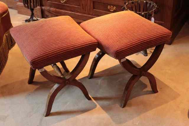 Appraisal: A PAIR OF ANTIQUE CONTINENTAL WALNUT STOOLS on 'X' frame