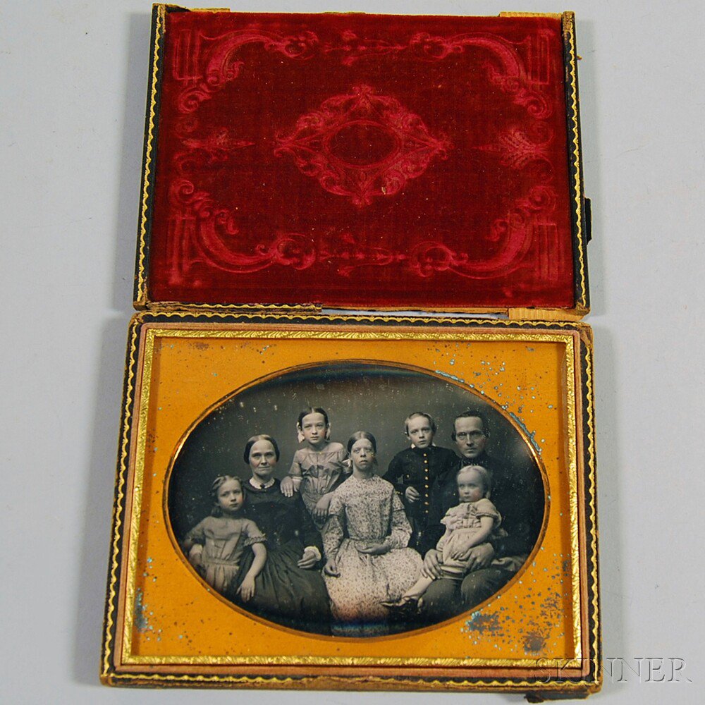 Appraisal: Half-plate Daguerreotype Portrait of a Family with Five Young Children