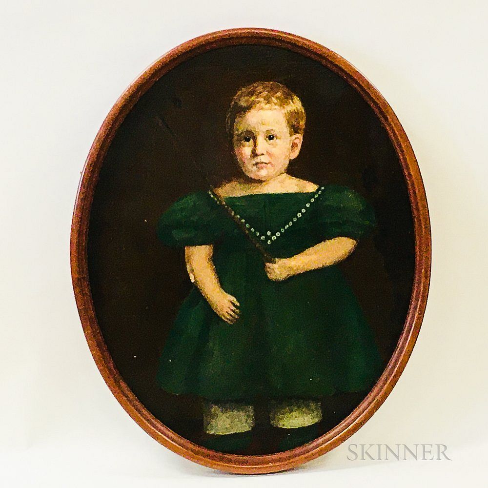 Appraisal: American School th Century Portrait of a Boy in Green