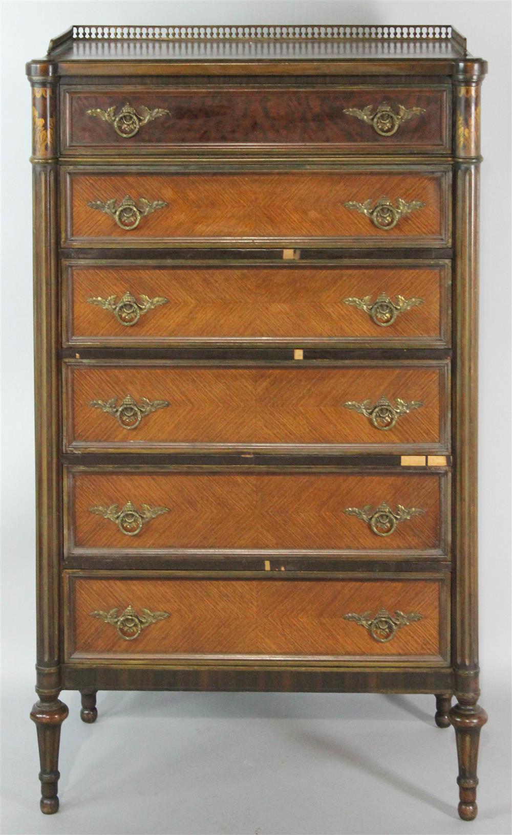 Appraisal: LOUIS XVI STYLE MIXED WOOD SEMAINIER CHEST OF DRAWERS BY