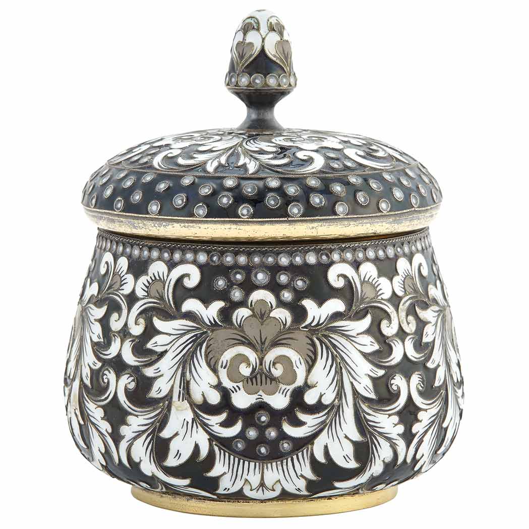 Appraisal: Russian Silver and Enamel Tea Caddy Circa - Of gourd