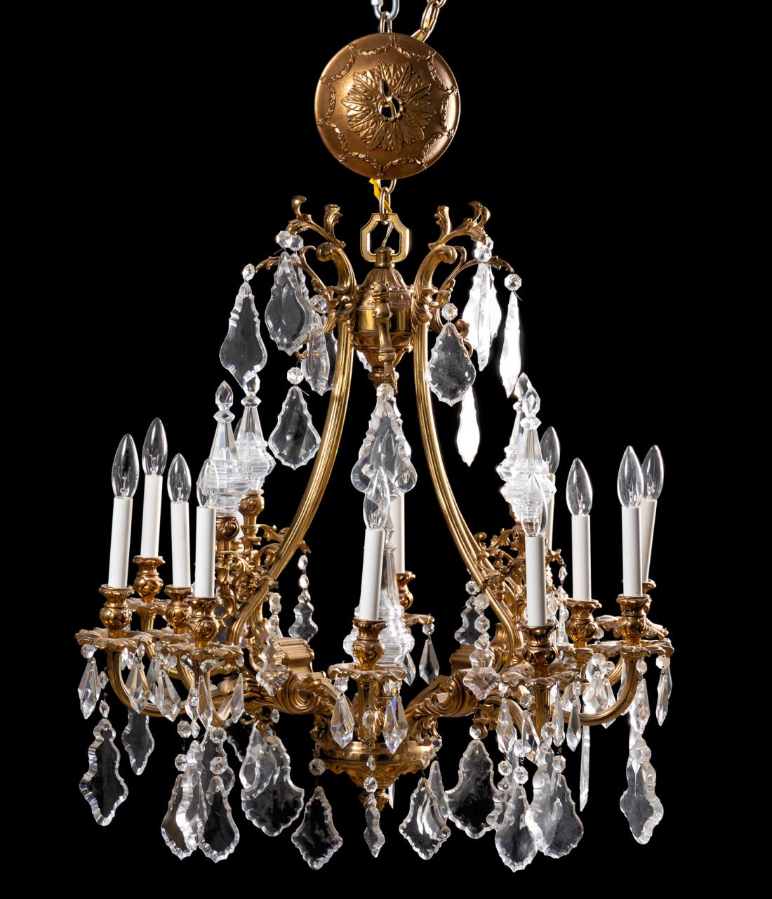 Appraisal: ROCOCO-STYLE BRASS CRYSTAL -LIGHT CHANDELIER Mod Dep Lamp Art Stile