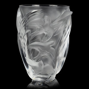 Appraisal: A Lalique Martinets Vase Second Half th Century Height inches