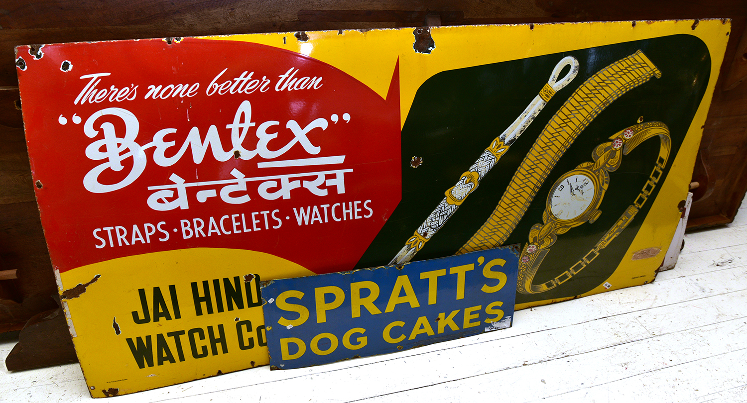 Appraisal: A 'BENTEX WATCH CO ' ENAMELLED SIGN AND A 'SPRATTS