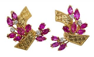 Appraisal: Pair of Kutchinsky ruby diamond and k yellow gold clip