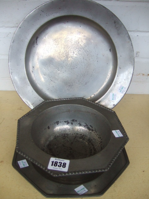 Appraisal: Three assorted English pewter plates th Century comprising a plate