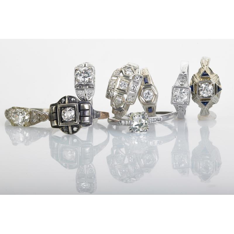 Appraisal: EIGHT ART DECO OR VICTORIAN DIAMOND RINGS Condition Report