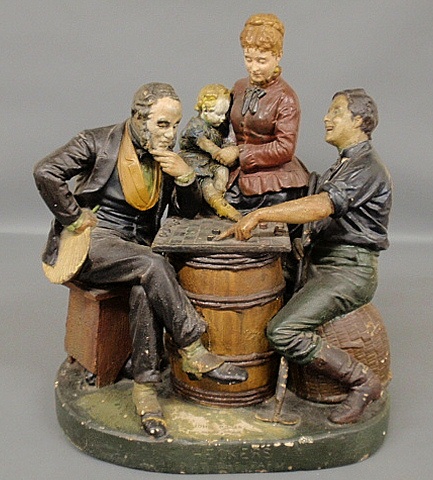 Appraisal: - Painted plaster Rogers group of figures playing checkers title