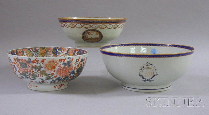 Appraisal: Three Large Chinese Export Porcelain Footed Bowls one with JHH