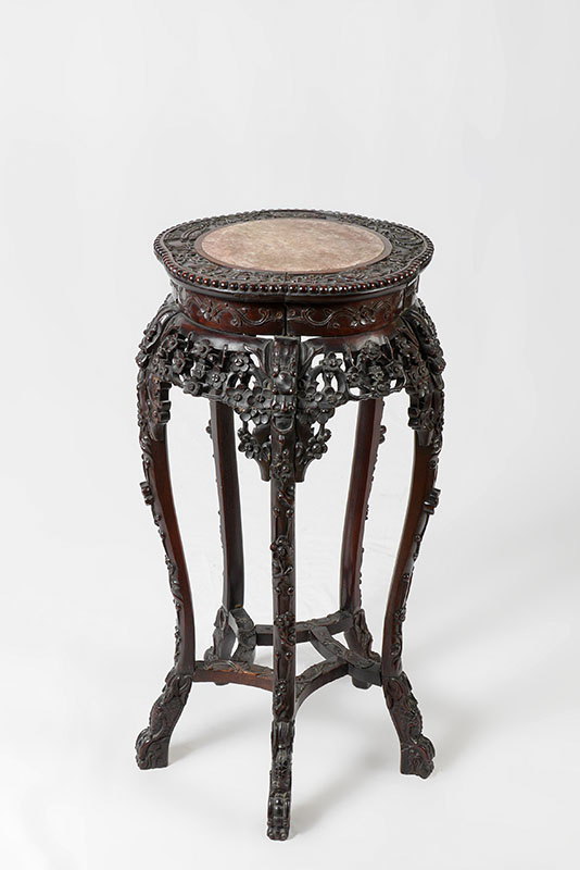 Appraisal: CHINESE CARVED INSET MARBLE TOP PLANT STAND Round inset marble