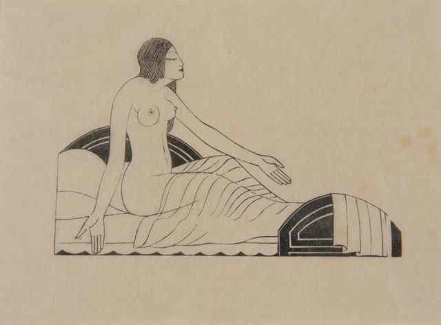 Appraisal: Eric Gill British - On my Bed by Night wood