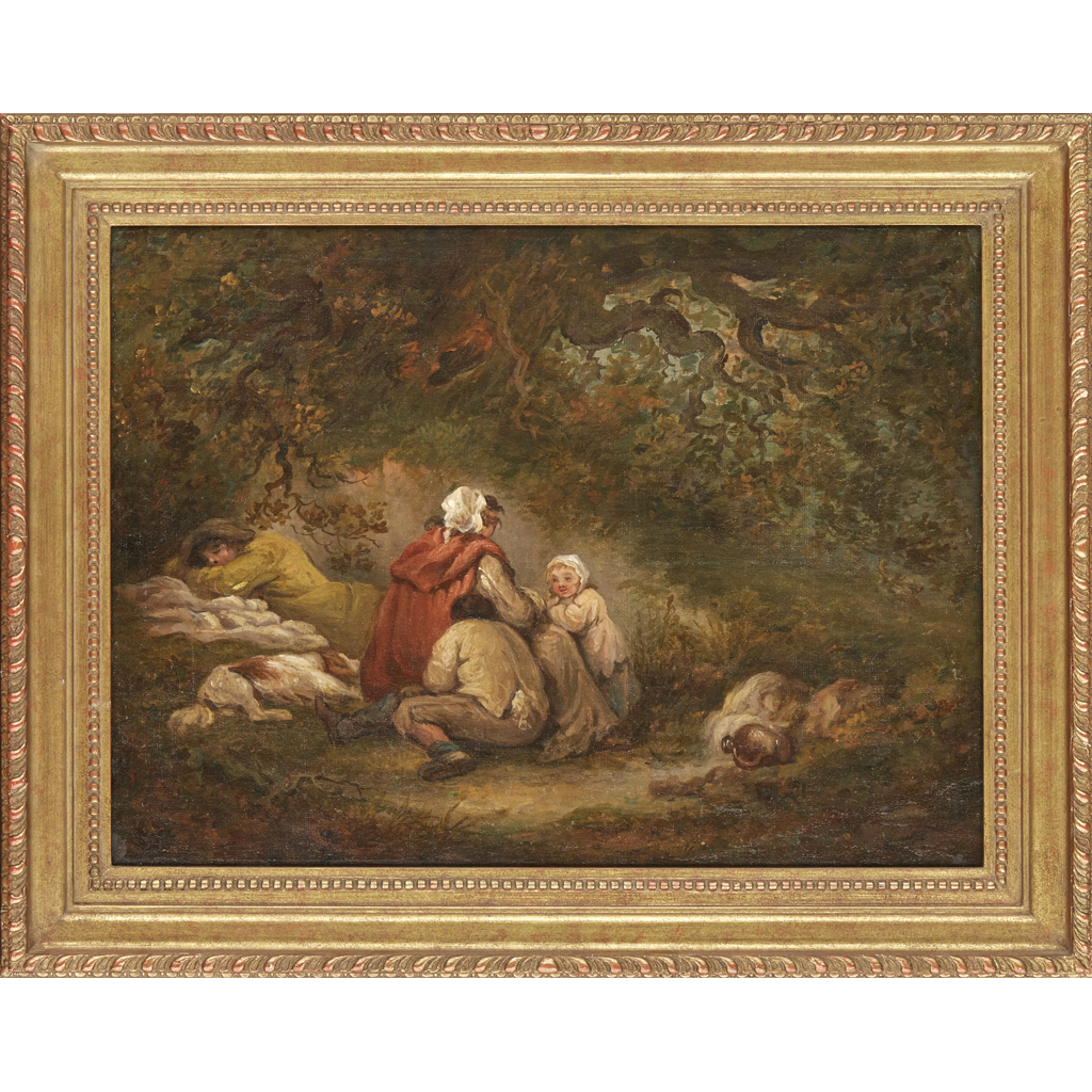 Appraisal: CIRCLE OF GEORGE MORLAND RUSTICS SHELTERING UNDER A GREAT OAK