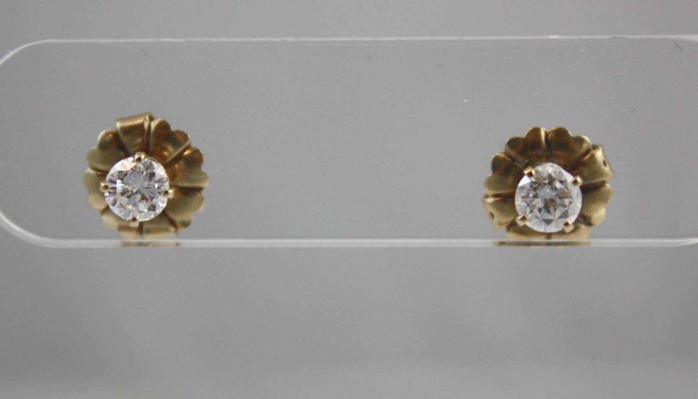 Appraisal: PAIR OF DIAMOND AND FOURTEEN KARAT GOLD EAR STUDS each