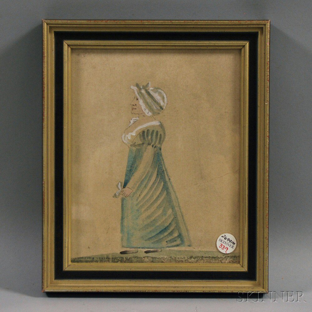 Appraisal: American School th Century Woman in a Bonnet Unsigned Watercolor