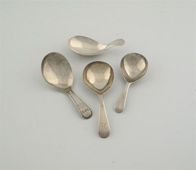 Appraisal: Four George III spoons with plain tear-drop shaped bowls all