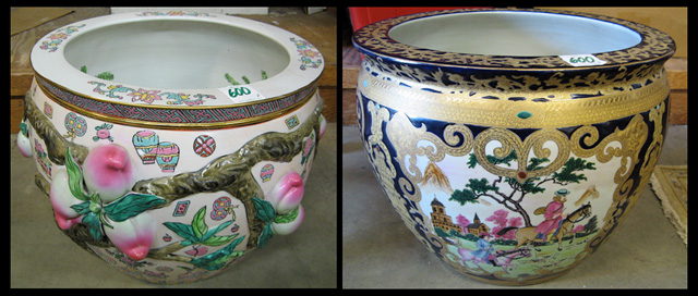 Appraisal: TWO CHINESE PORCELAIN 'FISHBOWL' PLANTERS with decorated in European taste