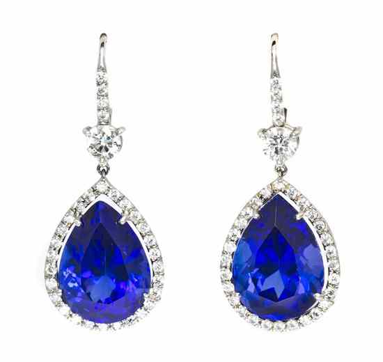 Appraisal: A Pair of Karat White Gold Tanzanite and Diamond Earrings