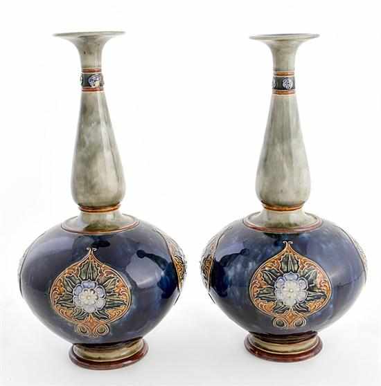 Appraisal: Pair Royal Doulton pottery vases circa elongated shaped neck on