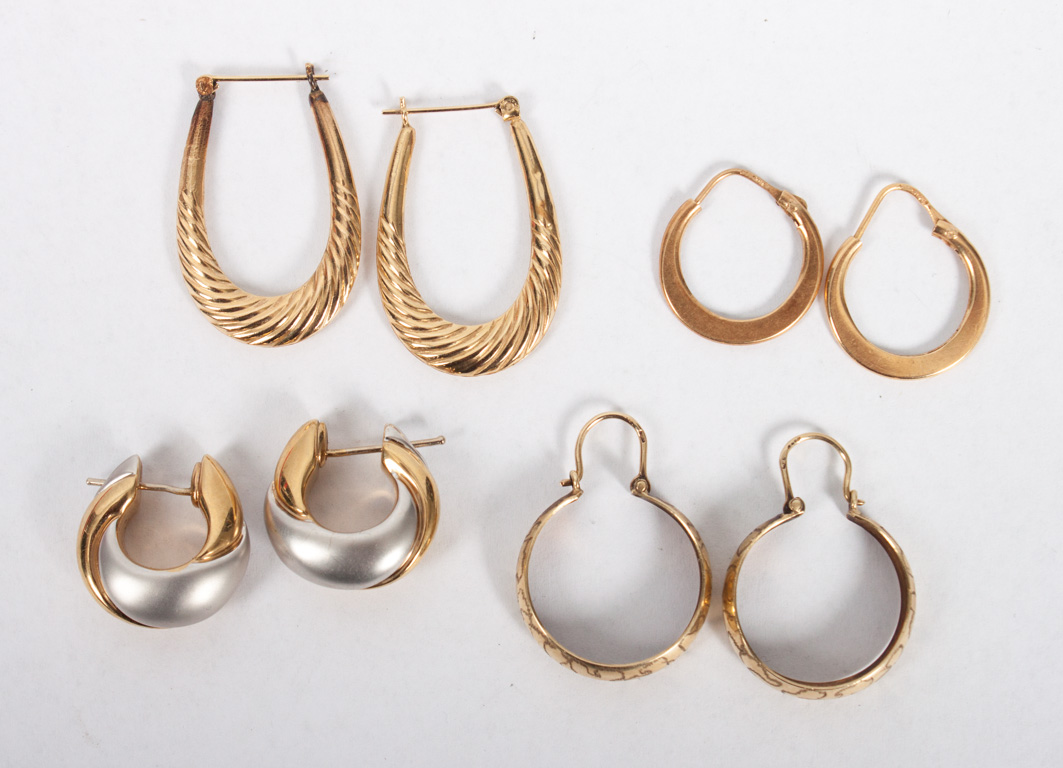 Appraisal: Four pairs of lady's K gold hoop earrings grams t