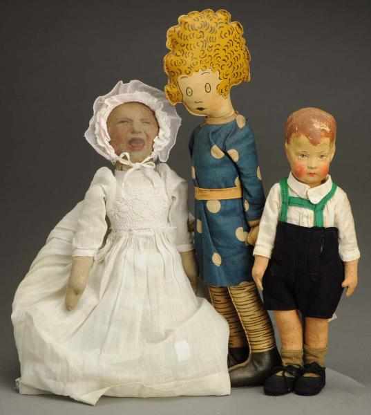 Appraisal: Lot of Cloth Dolls Bing boy with painted hair and