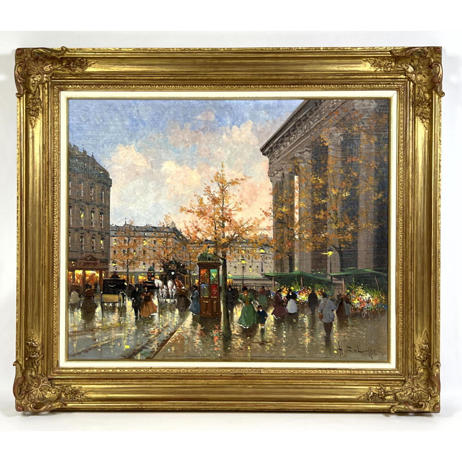 Appraisal: HENRI ALEXIS SCHAEFFER Paris Painting French Street Scene Flower Market