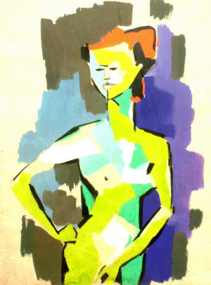 Appraisal: European School circa - Standing female nude gouache x cm