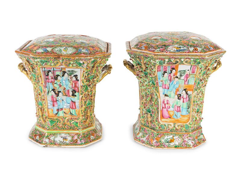 Appraisal: A Pair of Chinese Famille Rose Porcelain Bough Pots Height