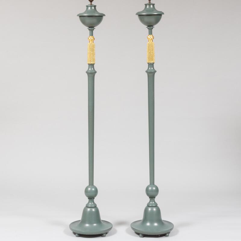 Appraisal: Pair of Painted and Parcel-Gilt Wood Floor Lamps Designed by