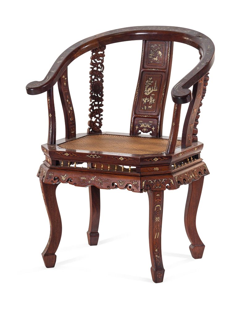 Appraisal: An Embelished Huanghuali Armchair Height in cm An Embelished Huanghuali