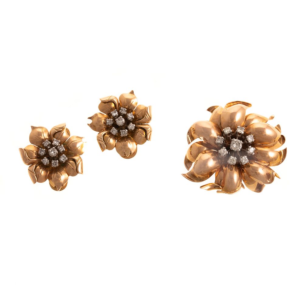 Appraisal: A Vintage Diamond Earrings Brooch in K K rose gold