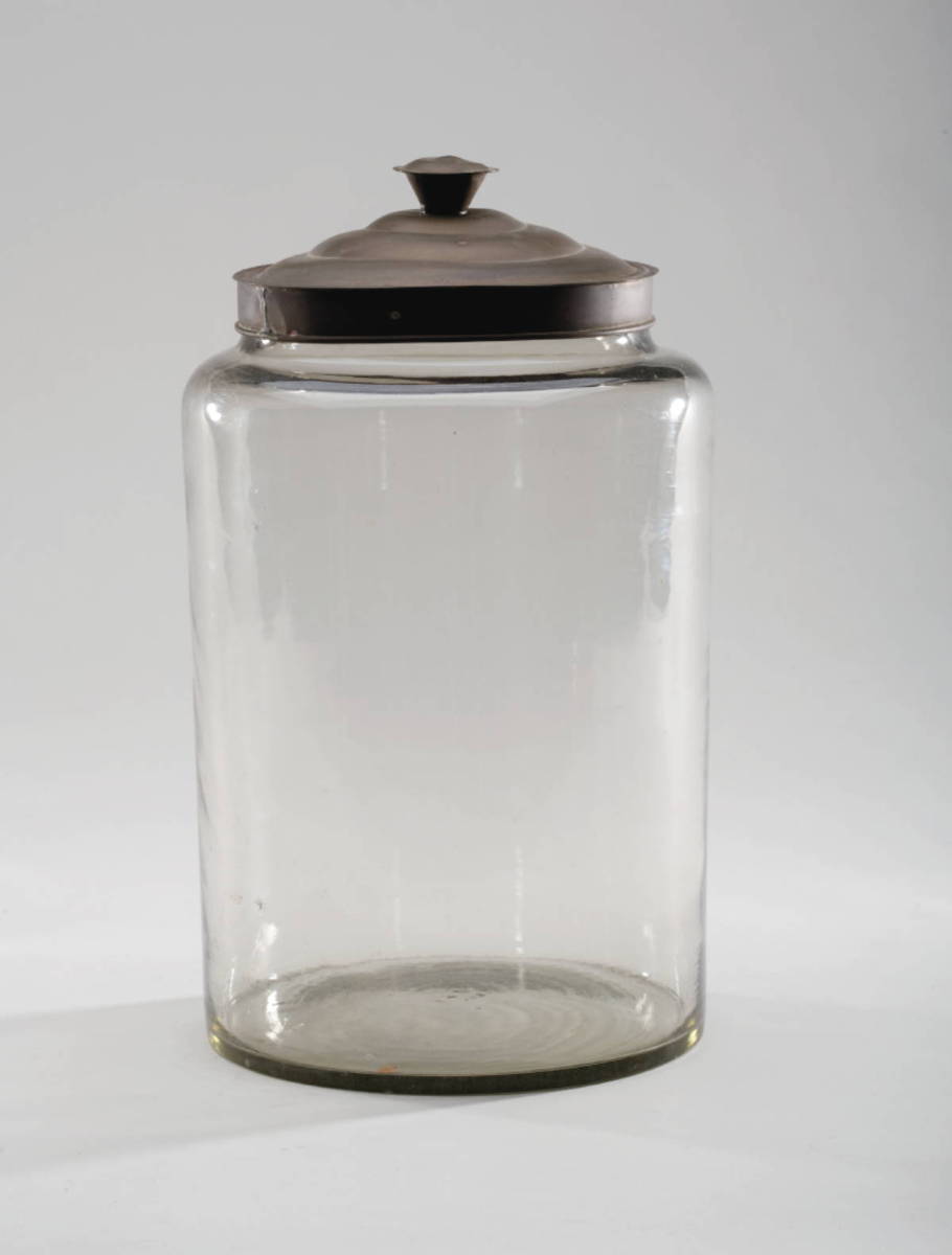 Appraisal: LARGE AMERICAN TINTED GREEN GLASS APOTHECARY JAR FITTED WITH A