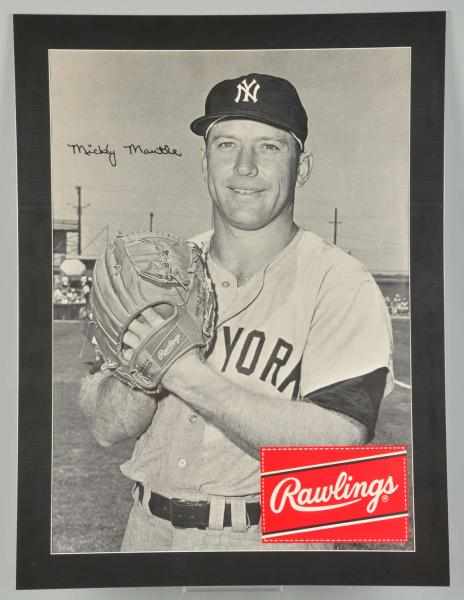 Appraisal: s Mickey Mantle Rawlings Poster Description Matted on foam board